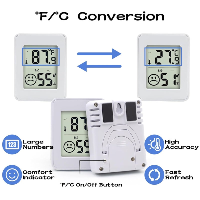 UPSIME 2 PCS Home Indoor Hygrometer, Mini Indoor Thermometer with Magnetic Back, Temperature and Humidity Monitor, Reptile Thermometer - Houses, Greenhouses,Baby Room,Office, Incubator - Image 3